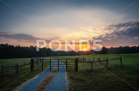 Country road at sunrise Stock Photos