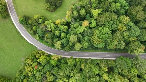 A country road winds through forests photographed with a drone Video stock 327983596