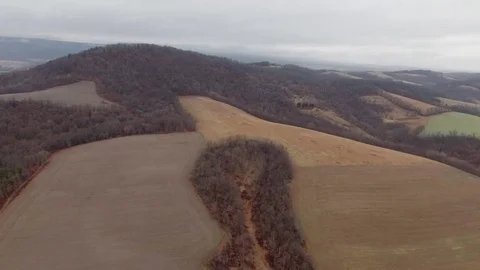 Country side of rolling hills in the fall aerial Stock Footage 71760555
