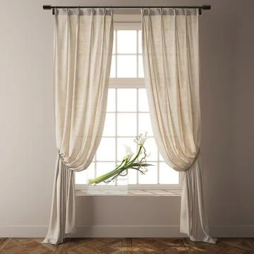 Country Solid Nature Linen Curtains 3D Model