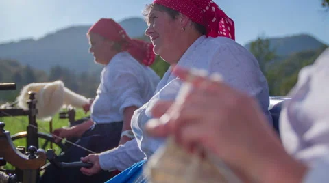 Country women processing the wool Stock Footage 48187468