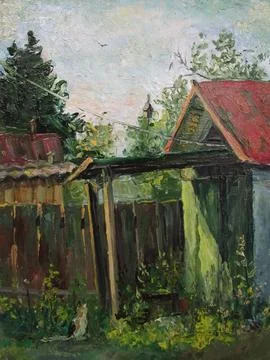 Country yard in the evening Stock Illustration