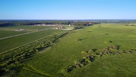 Countryscape with green fields road and forest Video stock 100342947