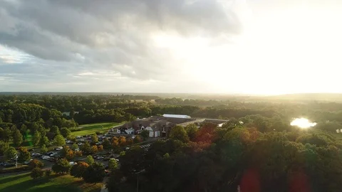 Countryside aerial skyline with sunset Stock Footage