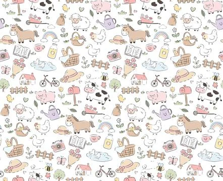 Countryside and Spring seamless pattern background Stock Illustration