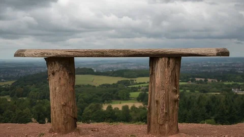 Countryside bench on a walking path in the Clent Hills UK Stock Footage 115446694