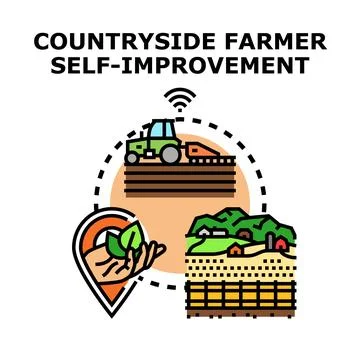 Countryside farmer self improvement with smart agriculture Stock Illustration