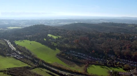 Countryside Green landscape grass fields and thickets of  trees. Sunny Stock Footage 61909933