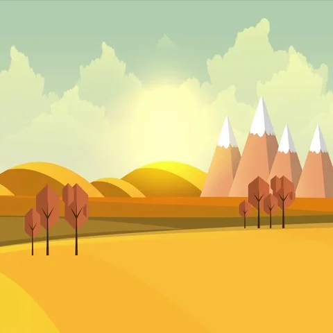 Countryside landscape animated intro in flat style, with sunrise and long shadow Stock Footage 69676580