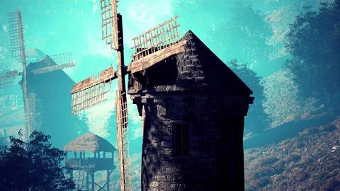 Countryside landscape with old windmill Stock Illustration