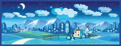 Countryside at night Stock Illustration