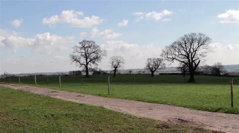 Countryside Path fields trees blue sky - Natural Wild English Backgrounds Stock-Footage 49070059