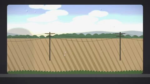 Countryside power lines with raindrops in motion. 2d animation Stock Footage 342921052