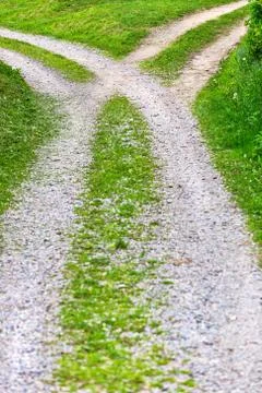 Countryside road split Foto stock