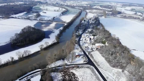 Countryside road through winter field with forest on a horizon. beautiful french Stock Footage 149178286