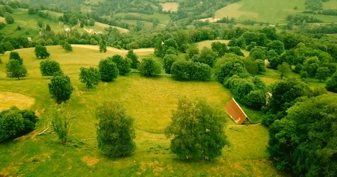 Countryside scenery with barn in the Pyrenees Stock Footage 94497651