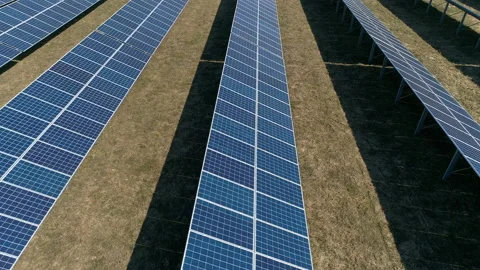 Countryside scenery with solar power plants. Shooting with copter. Stock Footage 89599853