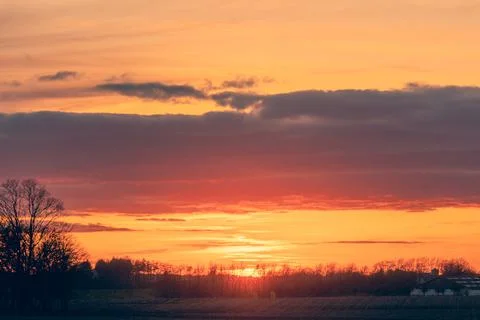 Countryside sunset with a beautiful horizon Stock Photos