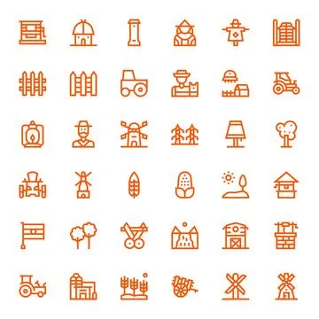 Countryside Vector Icon Set with 36 Bold Line 64x64 Grid Fitted Graphics Stock-Illustration