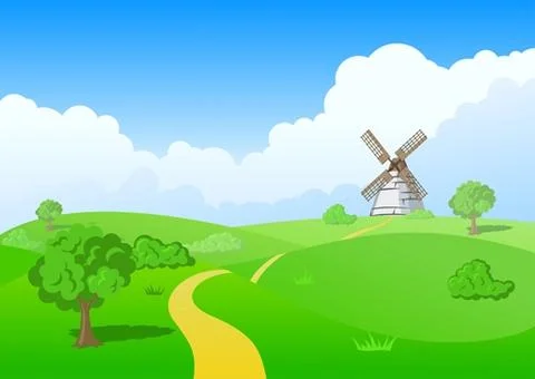Countryside vector landscape: mill Stock Illustration