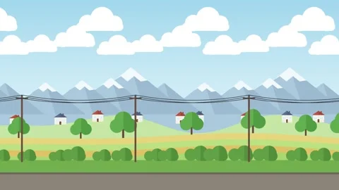 Countryside view from a moving train window with power lines Stock-Footage 348270832
