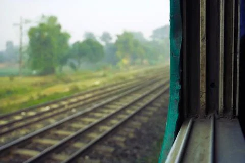 Countryside view from train window 写真素材