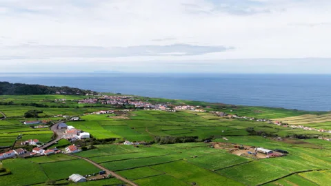 Countryside Villages And Patchwork Landscape At Terceira Island In The Azores Video stock 334763469