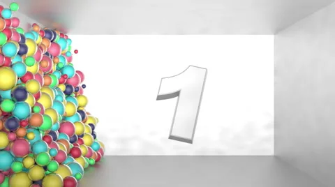CountUp from 1 to 5 with motion of swarm of glossy colorful 3d balls Stock Footage 64708617