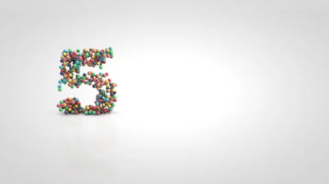 CountUp from 1 to 5 with moving a swarm of glossy colorful 3d balls Stock Footage 64708249