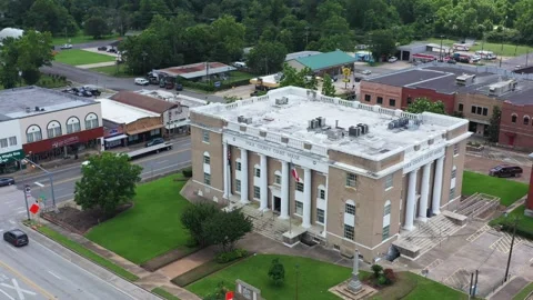 County Courthouse in a Small Town, Drone Aerial View, Livingston, Texas, USA Stock Footage 159245812
