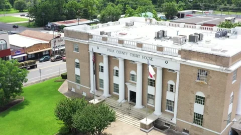 County Courthouse in a Small Town, Drone Aerial View, Livingston, Texas, USA Stock Footage 159245944