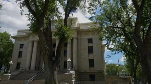 A county courthouse in a small town square Stock Footage 343323049
