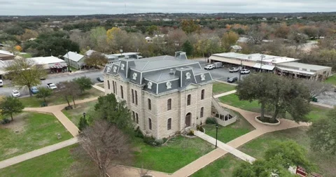 County Courthouse Town Square Drone Aerial Blanco Texas USA Stock Footage 277122732