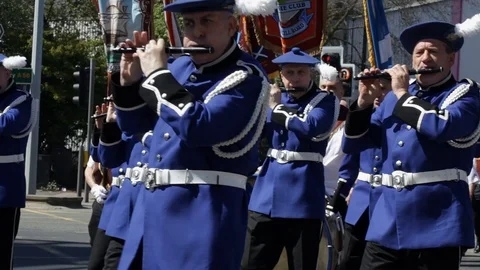 County Flute Band of Motherwell, Apprentice Boys of Derry parade, Manchester. Stock Footage