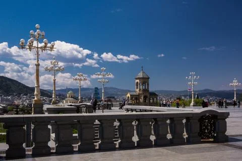 County yard of Tsminda Sameba Cathedral Stock Photos