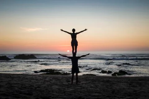 Couple on acrobatic stands 스톡 사진
