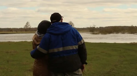 Couple admires spring landscape. Russia. Siberia Stock Footage 64113353