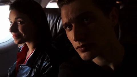 Couple on the airplane Stock Footage 89222983