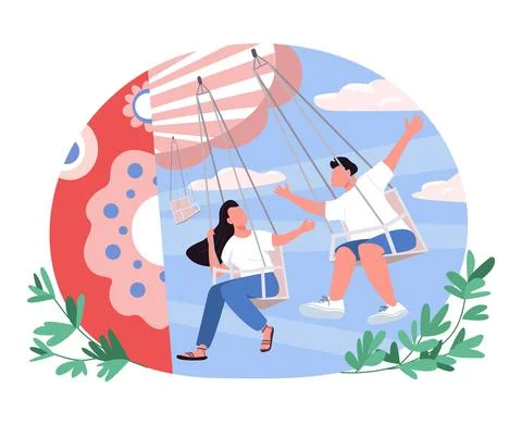 Couple in amusement park 2D vector web banner, poster Ilustração Stock