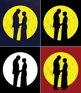 Couple and full moon Stock Illustration