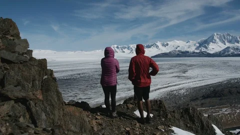 Couple appreciating the view of the Ice fields Stock Footage 89679866