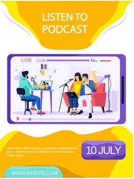 Couple are broadcasting in studio or radio station. Listening to podcasts online Stock Illustration