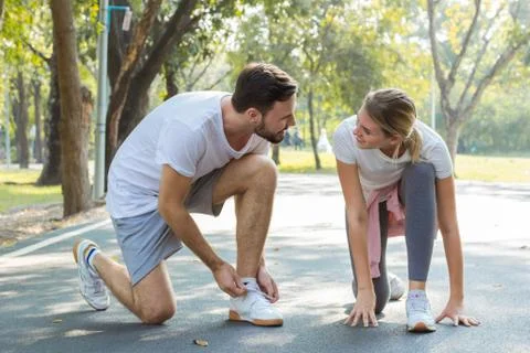 Couple are preparing to exercise. Stock Photos