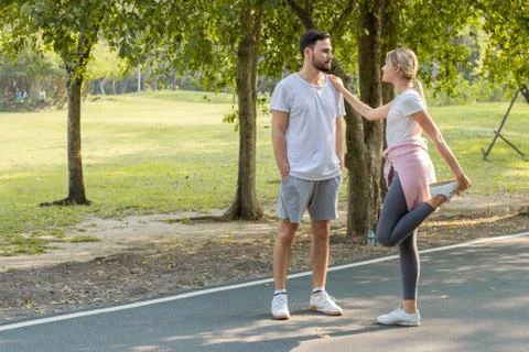 Couple are preparing to exercise. Stock Photos