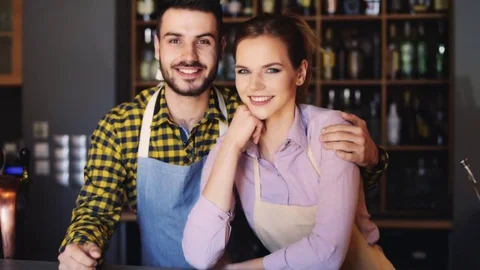 Couple are pride from their cafe  Stock Footage 77706943