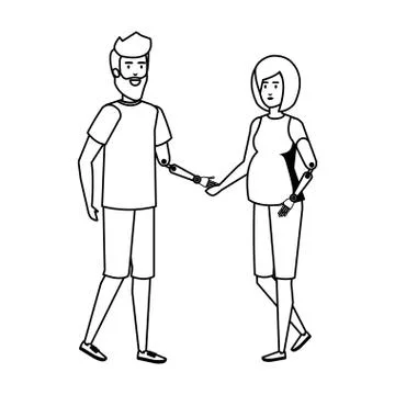 Couple with arms prosthesis Stock Illustration