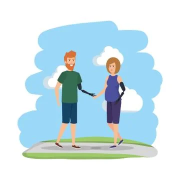 Couple with arms prosthesis Stockillustratie