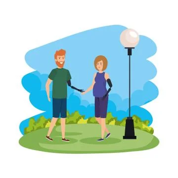 Couple with arms prosthesis 스톡 일러스트