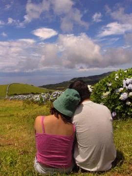 Couple in azores fields Stock Photos