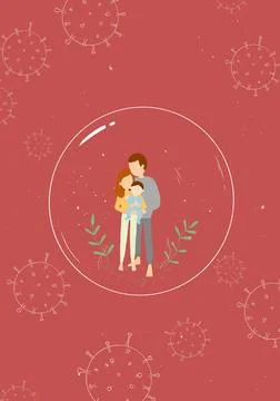Couple with a baby inside a protective bubble during the Corona virus Pandemi Stock Illustration